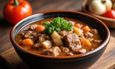 Delicious beef stew in bowl