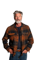Obraz premium Mature Man in Plaid Shirt Smiling
