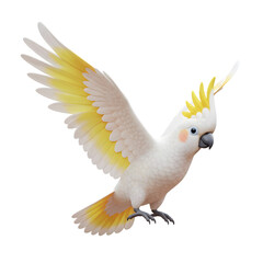 Obraz premium Sulphur Crested Cockatoo Bird in Flight Yellow Wings 3D Cute White Avian Animal Nature Exotic Parrot
