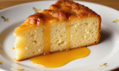 Delicious cake slice with syrup