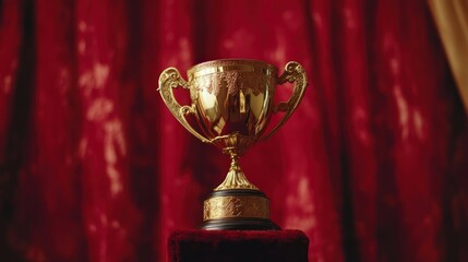 Golden Trophy on Red Velvet Stage: A Symbol of Achievement and Success