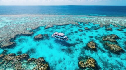 Aerial View of a Boat on the Great Barrier Reef