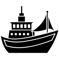 Black Boat Silhouette Vector Icon Crisp & Detailed.