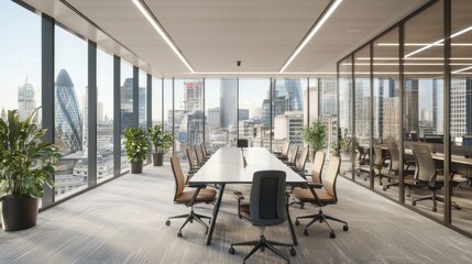 Fototapeta premium Modern Office Conference Room with City View and Natural Lighting