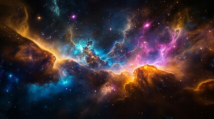 Fototapeta premium Stunning cosmic scene featuring vibrant nebulae, sparkling stars, and colorful gas clouds in deep space, capturing the beauty of the universe.