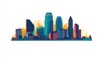 Naklejka premium Vector Kansas City skyline with iconic landmarks, modern architecture, and downtown Missouri, perfect for travel, tourism, and business presentations. 