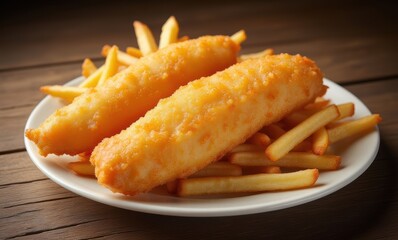 Crispy fish fillets with fries