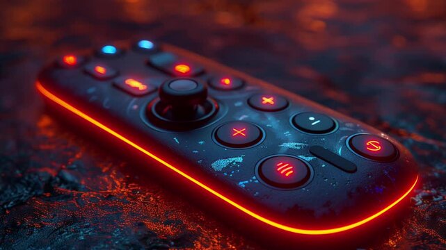 3D modern Remote icon in bright neon graphic style black background. 4K Footage of 3D modern Remote icon in bright neon graphic style black background for design for banner, web design