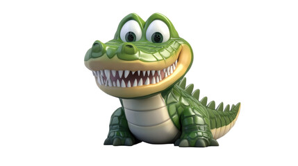 Fototapeta premium Colorful cartoon crocodile toy with big eyes and sharp teeth in playful pose