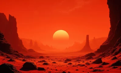 Fototapete Stunning Martian sunrise over landscape © Alex