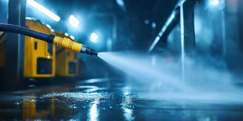 Experience the power of high-pressure cleaning equipment in action.