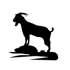 Goat Silhouette on Hill - Black and White Vector Illustration