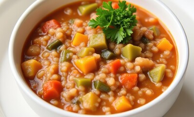 Colorful vegetable soup in a bowl
