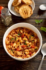 American goulash, dish with ground beef and elbow macaroni in tomato sauce