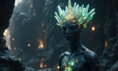 Futuristic alien with crystal features