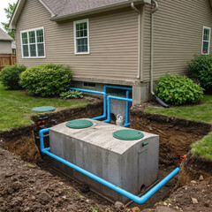 Underground Septic Tank System: A detailed view showcases a newly installed underground septic tank system, complete with a tank, pipes, and connections.
