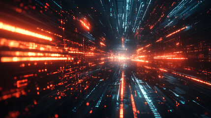Fototapeta premium Immersive Abstract Futuristic Background Illustrating Data Transfer Amidst a Dynamic Digital Environment of Luminous Streams
