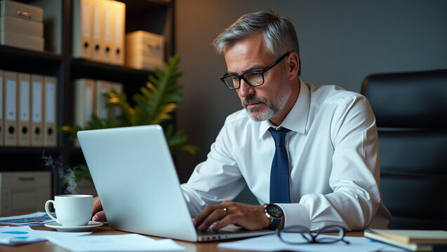 Businessman analyzing investment charts with laptop. Business and finance concept