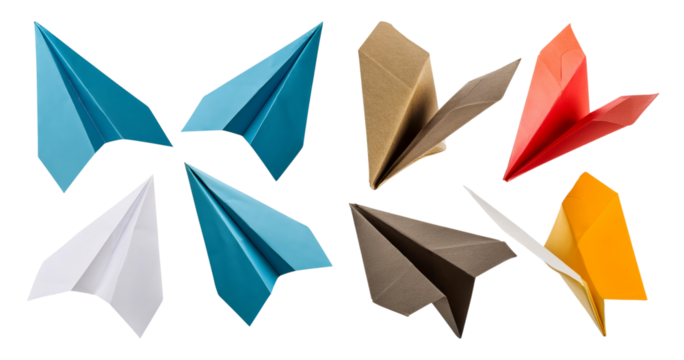 Colorful Paper Planes Arranged for Creative Background Design, isolated on transparent background
