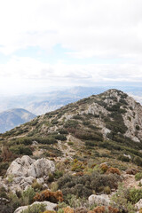 The mountain panorama opening from the hiking path to pick Puig Campana, Finestrat, Benidorm, Spain