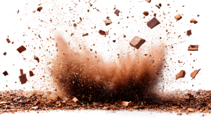 Wood Debris and Dust Burst in High-Impact Destruction on transparent background