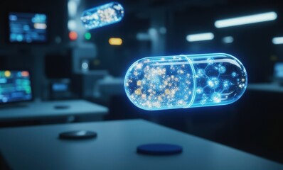 Futuristic glowing medical capsule