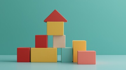 Fototapeta premium Colorful Building Blocks Arrangement on a Simple Background for Creative Design Projects