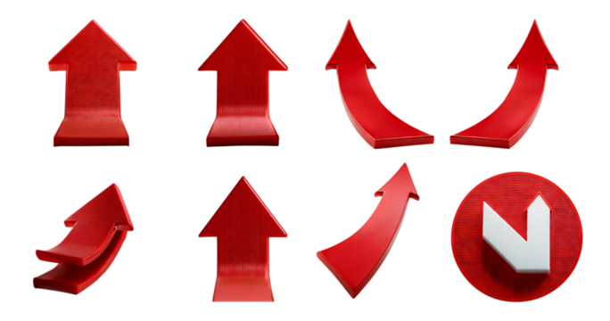 Set of Directional Red Arrows for Navigation and Guidance Design, isolated on transparent background - Powered by Adobe