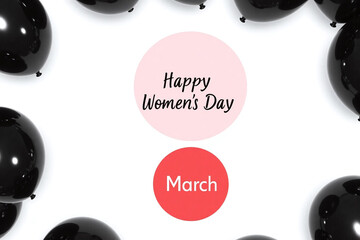 White background digital greeting card black balloons red circle text