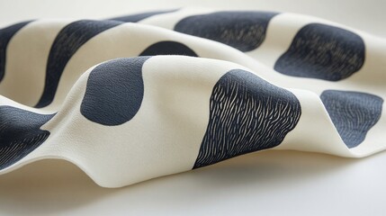 Obraz premium Beige Fabric with Dark Blue Artistic Spots and Curved Folds