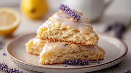 Lemon Lavender Scone with Glaze and Fresh Lavender Garnish