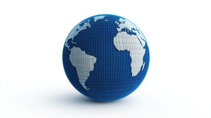 Blue and White Globe with Grid Overlay Representing Earth Against a Simple White Background