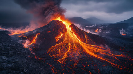 Dramatic volcanic eruption landscape for environmental themes