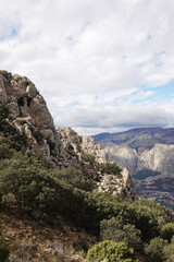 The mountain panorama opening from the hiking path to pick Puig Campana, Finestrat, Benidorm, Spain