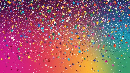 Colorful Confetti Falling on Rainbow Gradient Background Party Celebration Design