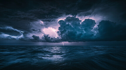 Fototapeta premium Dramatic Seascape with Lightning Storm for weather background 