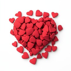 Obraz premium Heart Shaped Arrangement of Small Red Hearts on White Background for Romantic Themes and Celebrations