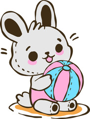 a cute bunny holding ball illustration
