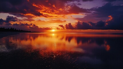 Fiery Sunset Over Calm Ocean Waters
