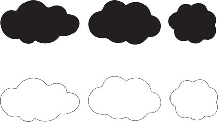 Set of three clouds dream bubbles with black and outline isolated transparent white background