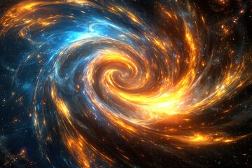 Stunning cosmic spiral galaxy with glowing blue and orange energy swirls
