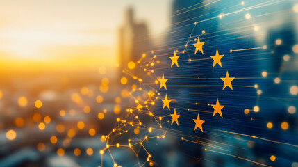 European Union digital transformation concept showcasing technological innovation, network connectivity, and futuristic advancements in Europe's digital landscape.