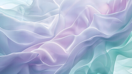 Obraz premium Soft pastel flowing fabric background, delicate sheer textile waves, airy and elegant translucent chiffon, gentle artistic drapery, dreamy lightweight material texture 