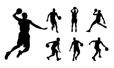 Basketball player silhouette vector illustration. Suitable for design element of basketball competition. Basketball player doing slam dunk