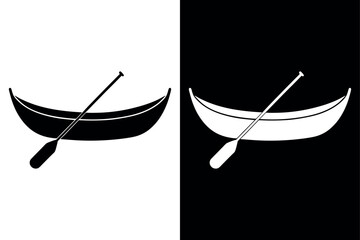 Canoe Silhouette Vector Icon Black And White Background.