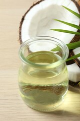 Jar of coconut oil on table