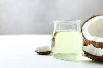 Jar of coconut oil on table