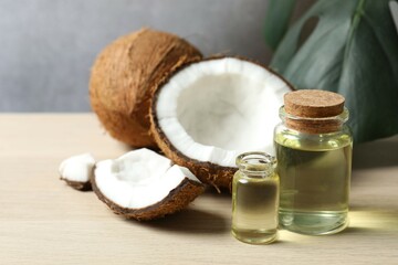 Bottle of coconut oil on the table