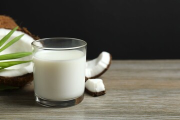 Glass of milk with coconuts on the table