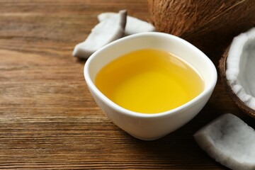 Bowl of coconut oil on table